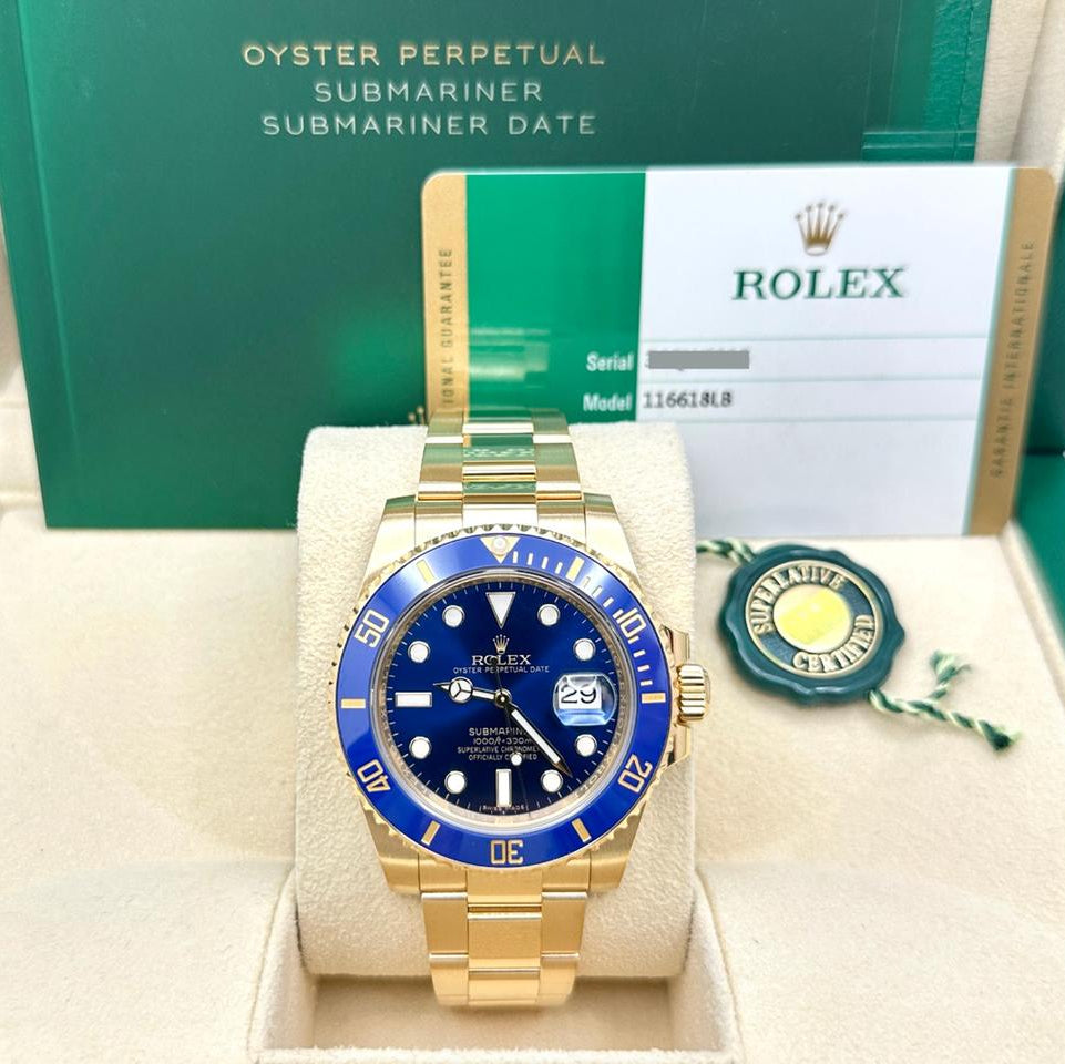 Rolex Submariner Date 116618LB blue dial yellow gold