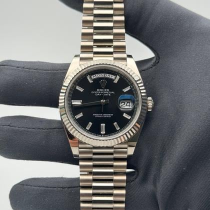 Rolex Day-Date 40 228239 black diamond-set dial white gold