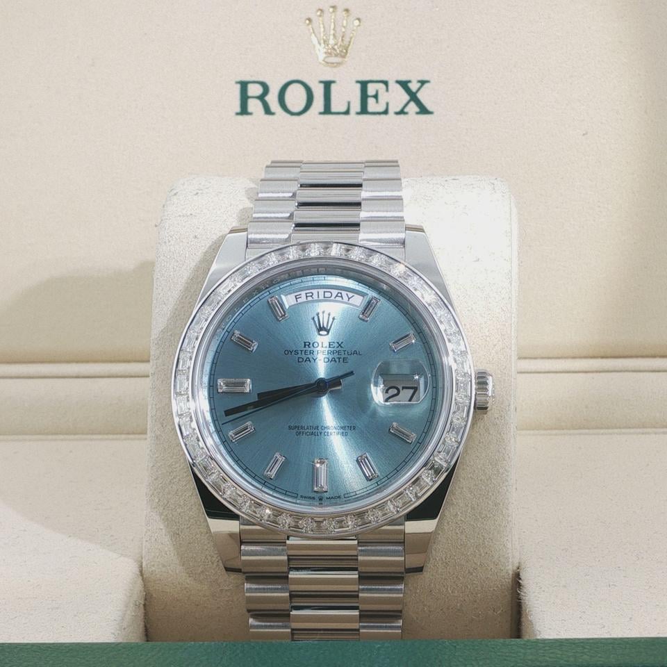 Rolex Day-Date 40 228396TBR ice blue baguette diamond dial