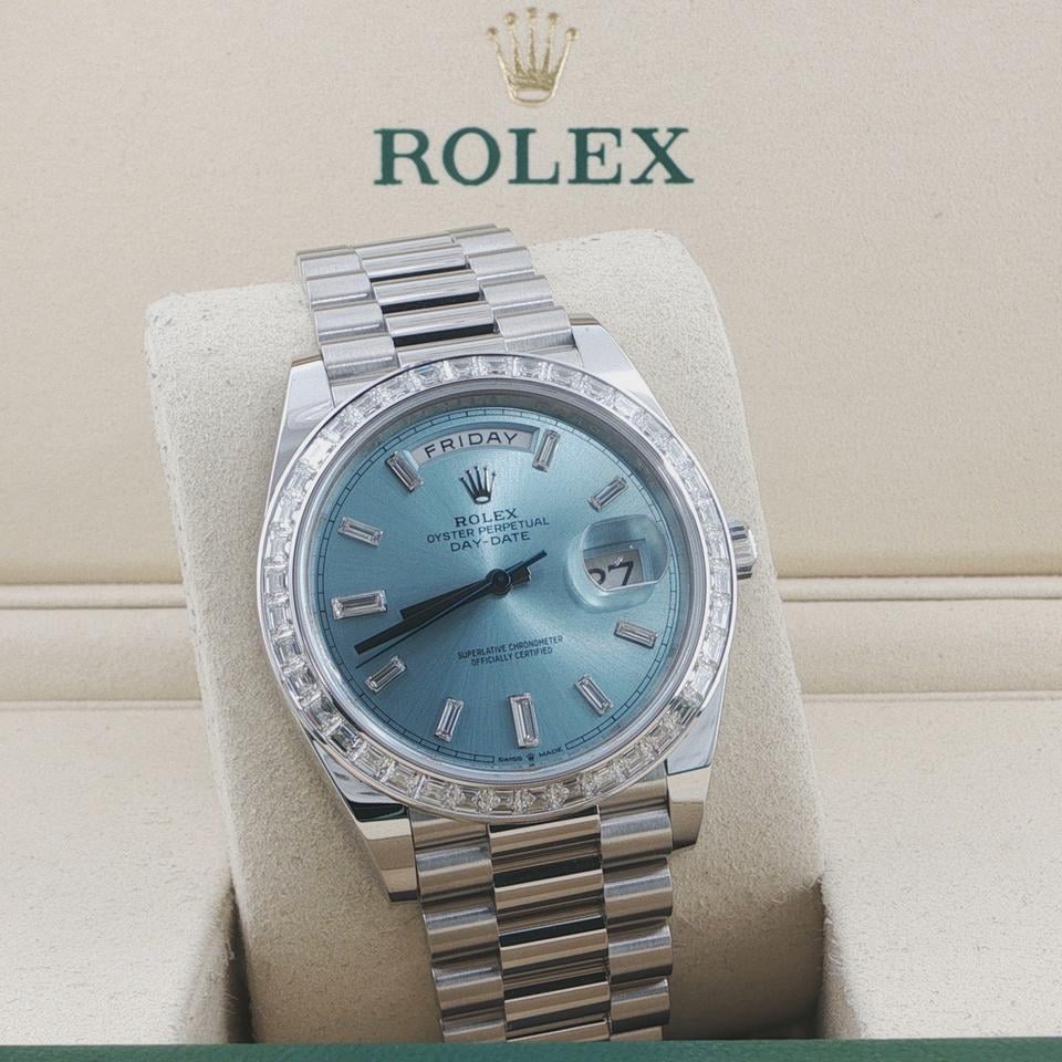 Rolex Day-Date 40 228396TBR ice blue baguette diamond dial