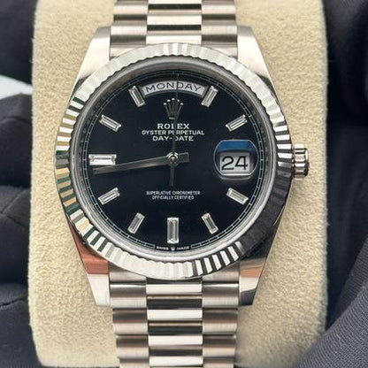 Rolex Day-Date 40 228239 black diamond-set dial white gold