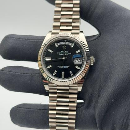 Rolex Day-Date 40 228239 black diamond-set dial white gold